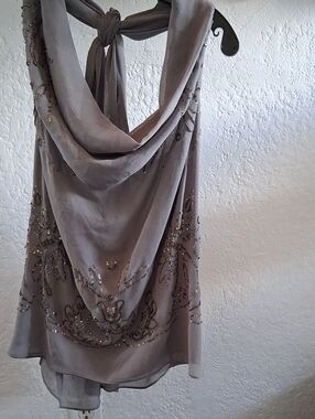 Robbi & Nikki by Robert Rodriguez Gray Embellished Draped Silk Top
